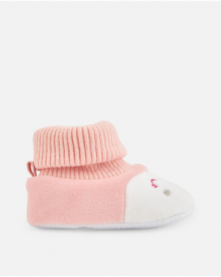 Chausson pour bébé fille en rose avec visage de petite souris brodé