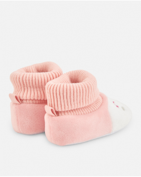 Chausson pour bébé fille en rose avec visage de petite souris brodé