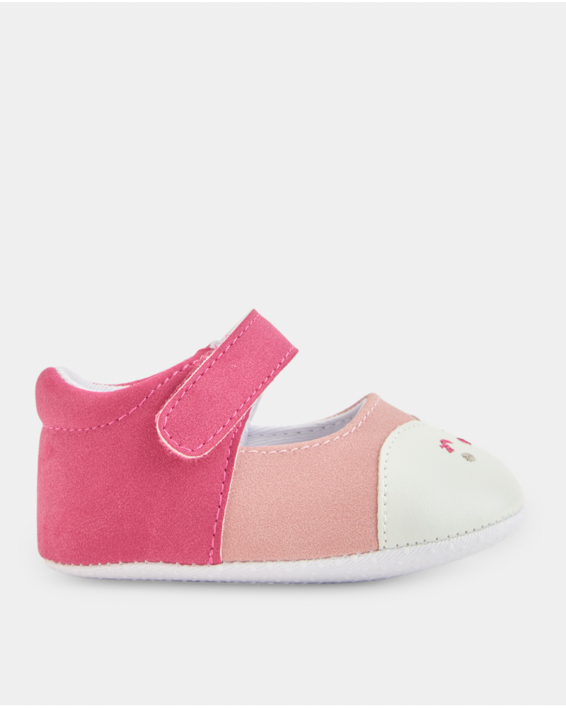 Chaussure bébé fille en tons roses avec fermeture à scratch