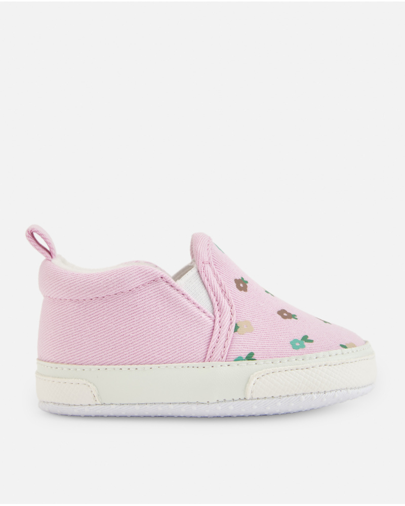 Chaussure pré-marche rose pour bébé fille avec imprimé floral
