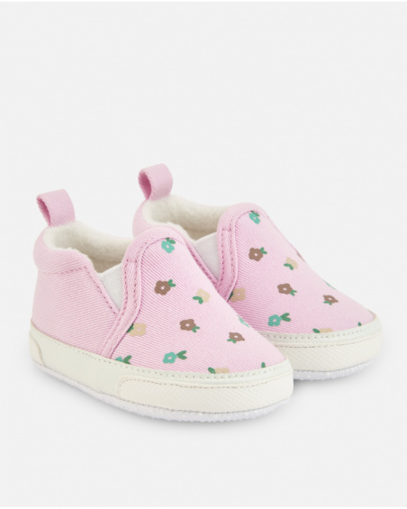 Chaussure pré-marche rose pour bébé fille avec imprimé floral