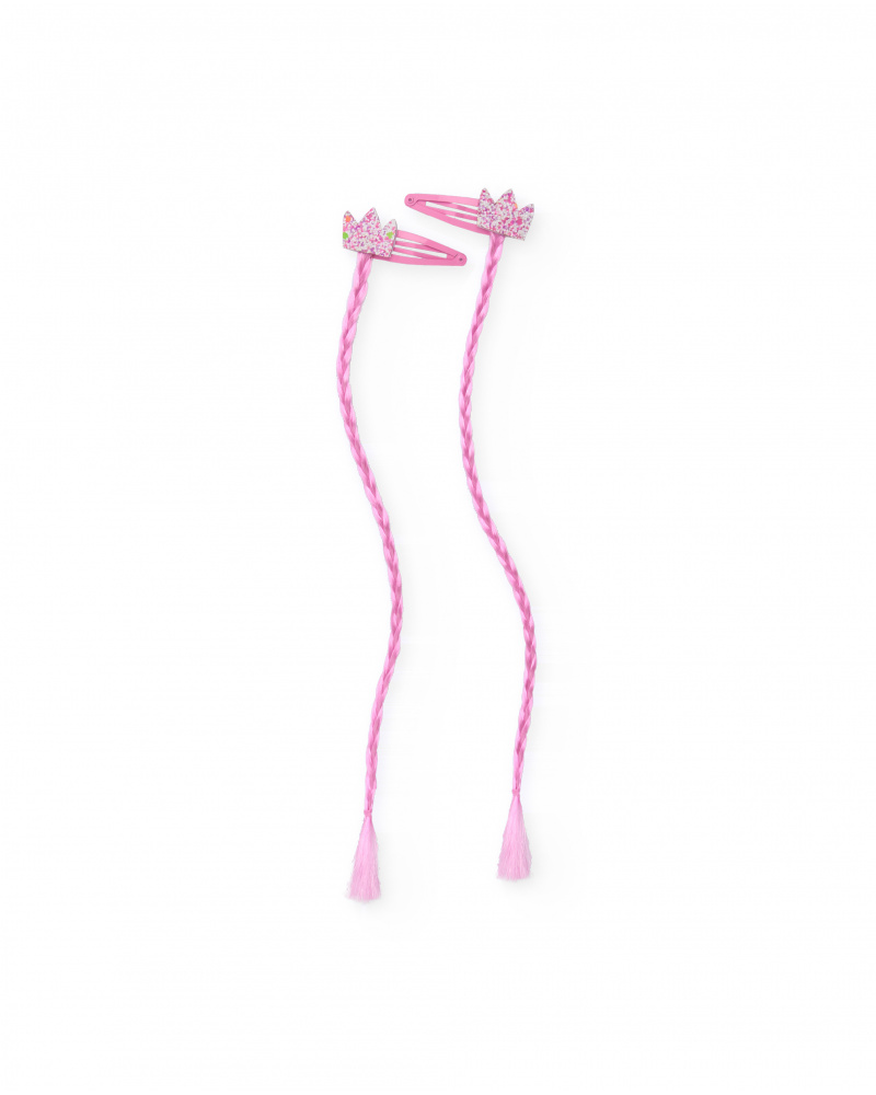 Barrettes pour fille avec tresse rose et couronne en paillettes multicolores