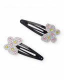 Barrettes pour fille noires avec papillons argentés et strass colorés