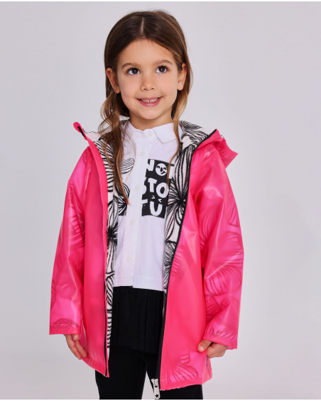 Veste fille en fuchsia avec effet translucide et capuche