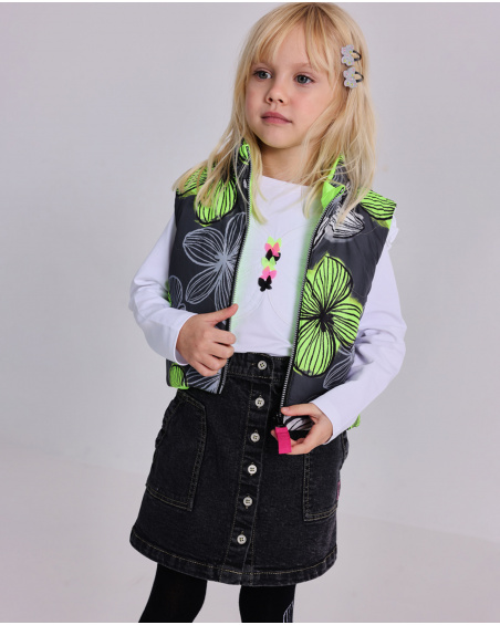 Jupe fille en denim noir avec poches plaquées et boutons