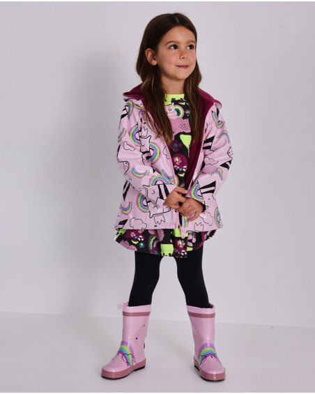 Veste imperméable à capuche pour fille rose avec imprimé licornes