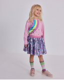 T-shirt manches longues pour fille rose avec arc-en-ciel et étoiles