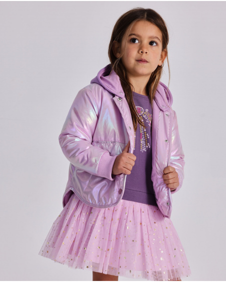 Parka rose brillante à capuche pour fille