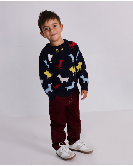Pantalon garçon en bordeaux avec broderie "DOG"