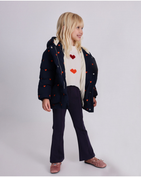 Manteau pour fille bleu marine à cœurs brodés