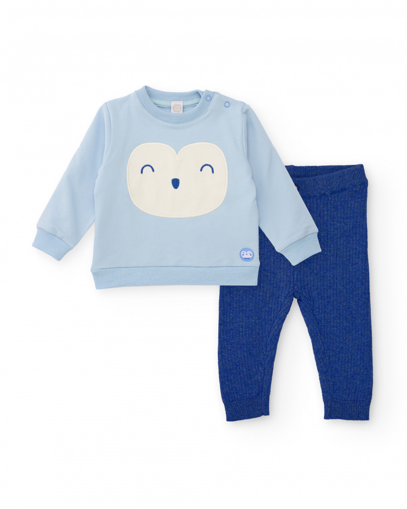 Ensemble sweat et pantalon pour nouveau-né en bleu avec motif petit animal.