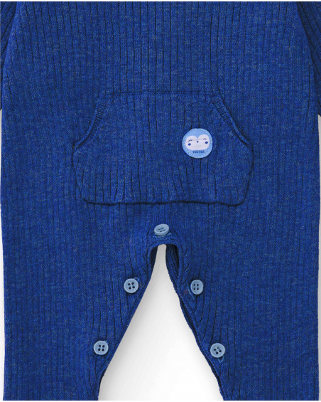 Grenouillère en maille bleue pour garçon avec col classique et poche frontale