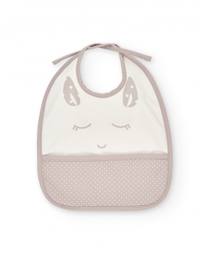 Bavoir imperméable avec motif de petit visage et poche ramasse-miettes