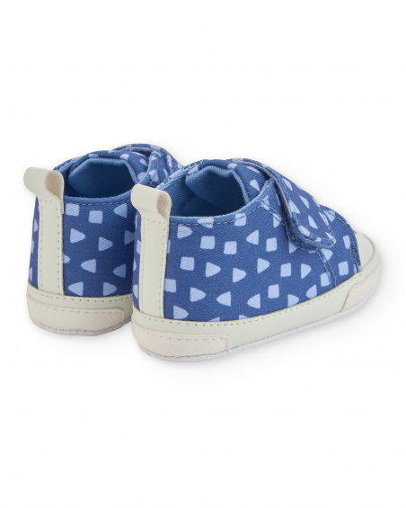 Chaussure pré-marche pour bébé garçon en bleu avec imprimé géométrique et motif de visage