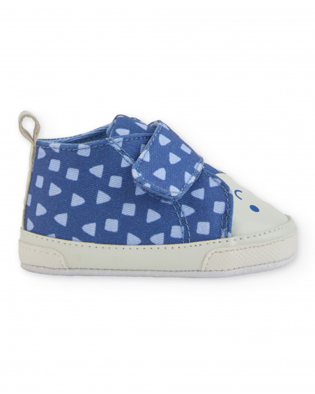 Chaussure pré-marche pour bébé garçon en bleu avec imprimé géométrique et motif de visage