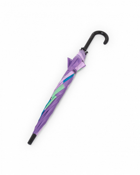 Parapluie de fille violet avec petites oreilles et imprimé fleuri