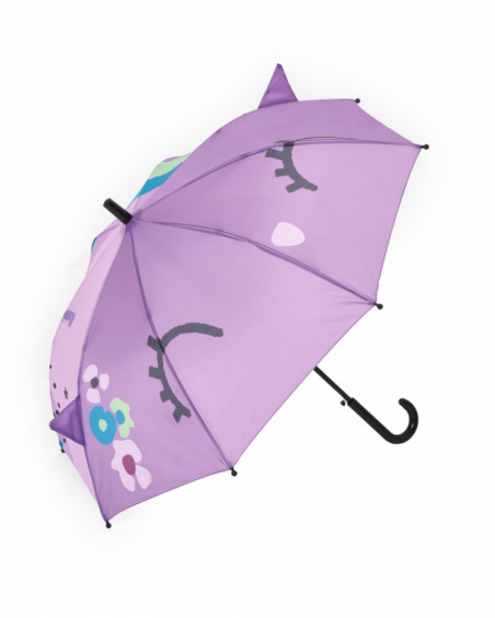 Parapluie de fille violet avec petites oreilles et imprimé fleuri