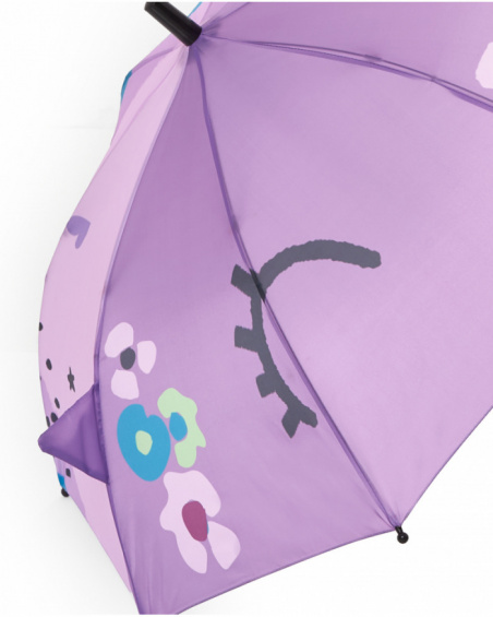 Parapluie de fille violet avec petites oreilles et imprimé fleuri