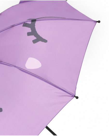 Parapluie de fille violet avec petites oreilles et imprimé fleuri