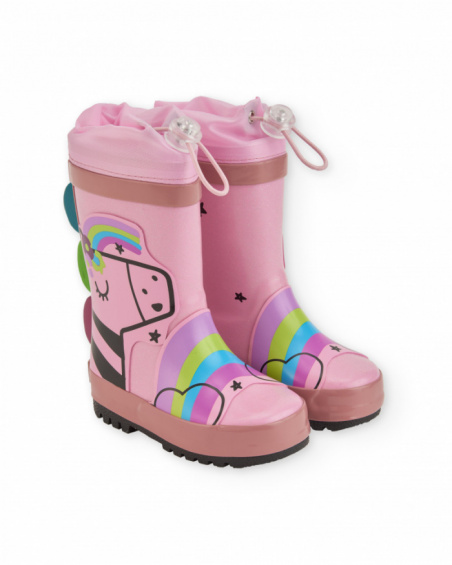 Bottes de pluie roses pour fille avec motif licorne