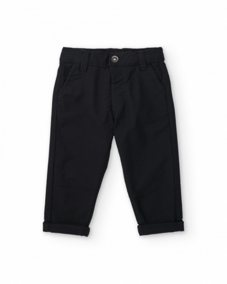 Pantalon de garçon noir avec poches et revers en bas