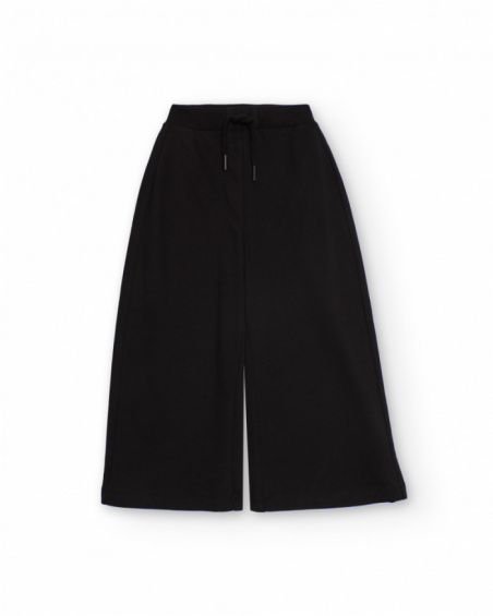 Pantalon large pour fille noir avec taille ajustable