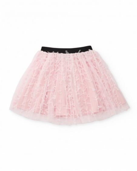 Jupe en tulle rose avec broderies et taille élastiquée pour fille