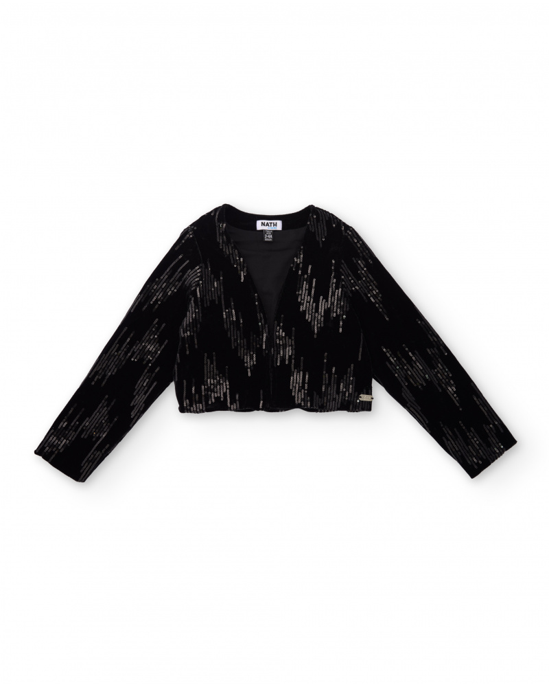 Veste courte en velours noir avec détails à sequins pour fille