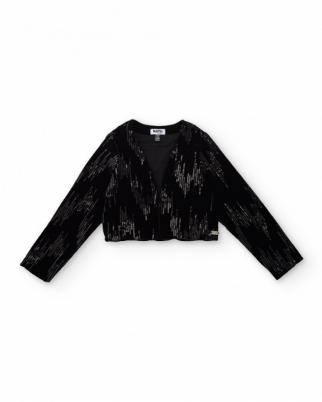 Veste courte en velours noir avec détails à sequins pour fille