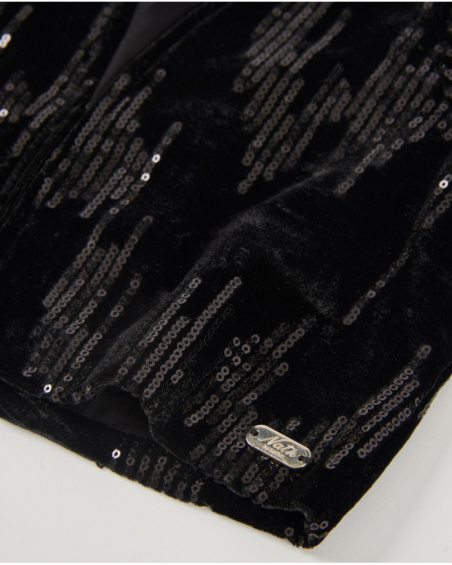Veste courte en velours noir avec détails à sequins pour fille
