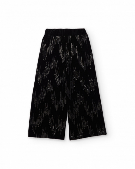 Pantalon en velours noir à sequins pour fille