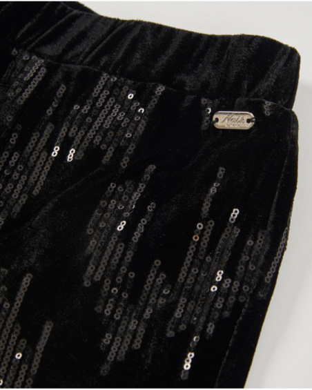 Pantalon en velours noir à sequins pour fille