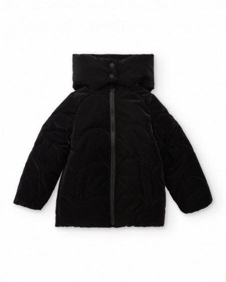 Manteau matelassé noir avec capuche pour fille