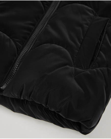 Manteau matelassé noir avec capuche pour fille