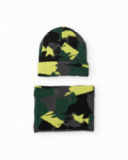 Ensemble garçon bonnet et cache-cou en maille à imprimé camouflage vert et jaune