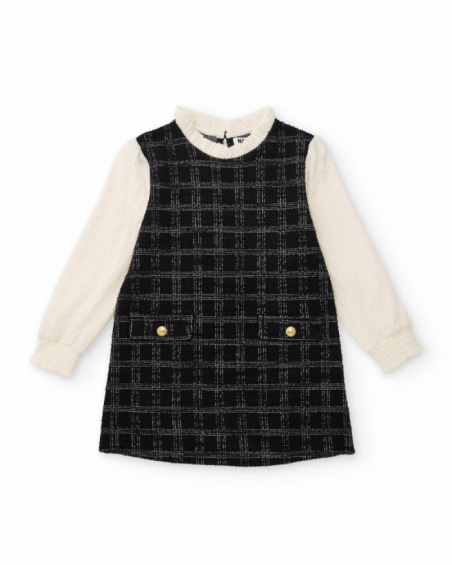 Robe à carreaux avec manches contrastantes pour fille