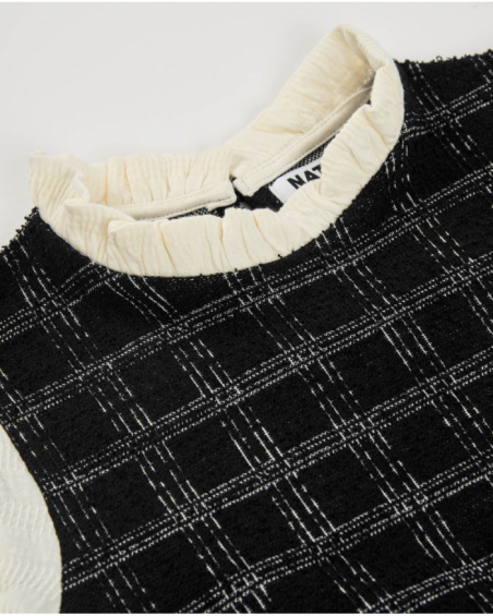 Robe à carreaux avec manches contrastantes pour fille