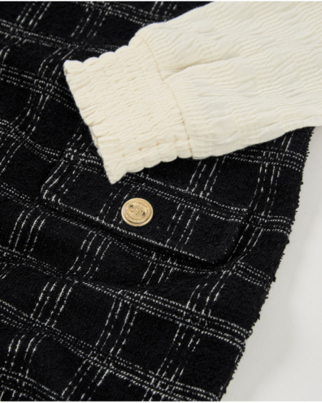 Robe à carreaux avec manches contrastantes pour fille