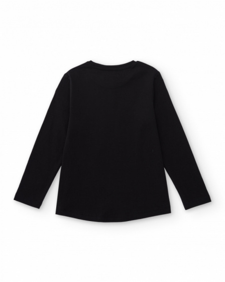 T-shirt noir à manches longues pour fille avec imprimé doré