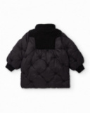 Manteau matelassé noir avec col en sherpa pour fille