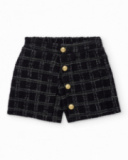 Short en tweed noir à carreaux avec boutons dorés pour fille