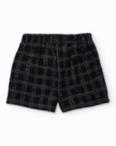Short en tweed noir à carreaux avec boutons dorés pour fille