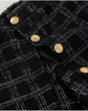 Short en tweed noir à carreaux avec boutons dorés pour fille