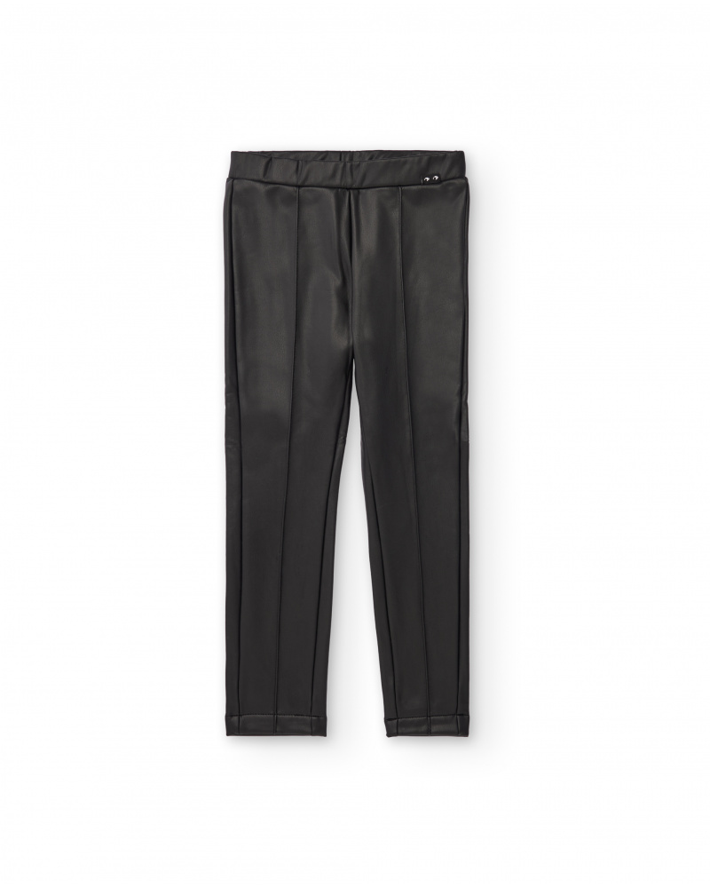 Leggings en simili cuir noir avec taille élastiquée pour fille