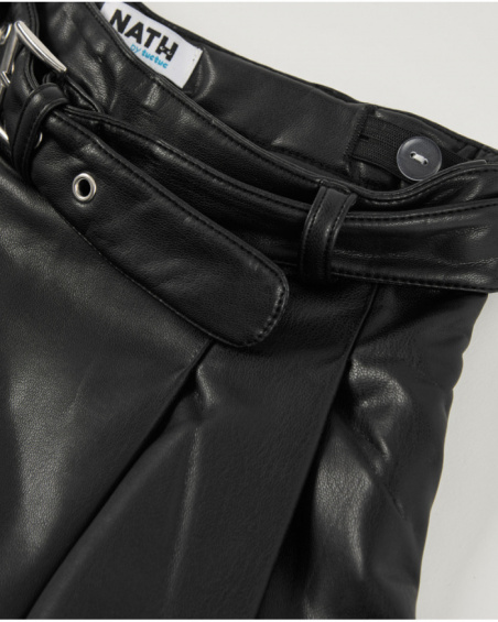 Jupe en simili cuir noir avec ceinture pour fille