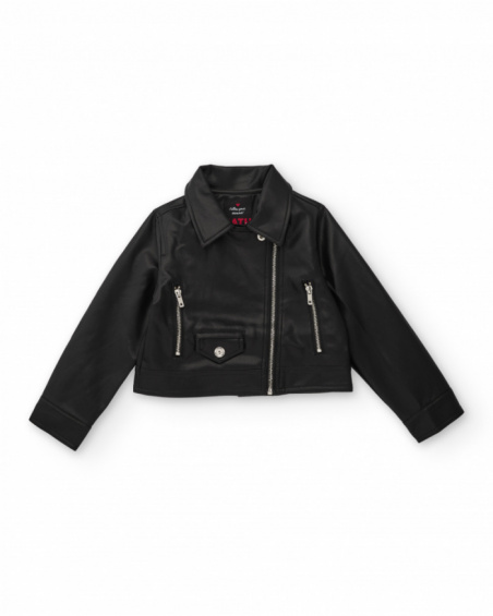 Veste biker de fille en similicuir noir avec zips