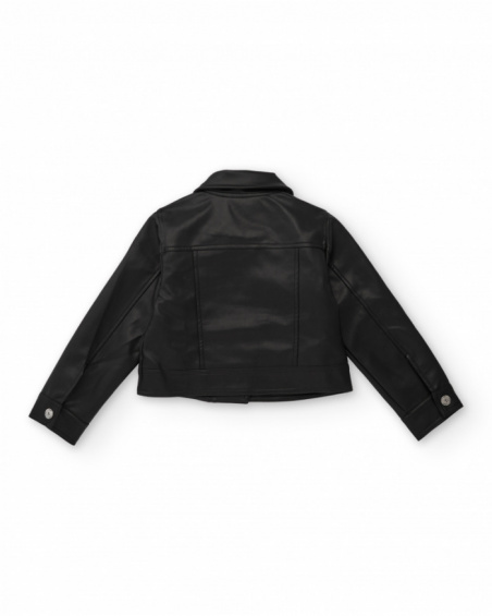 Veste biker de fille en similicuir noir avec zips