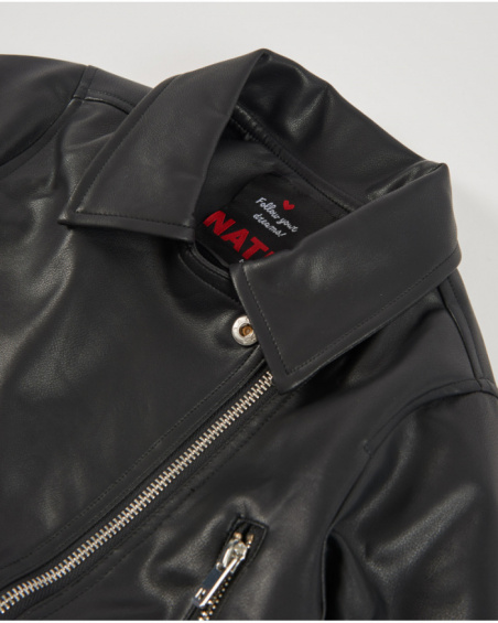 Veste biker de fille en similicuir noir avec zips