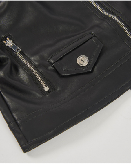 Veste biker de fille en similicuir noir avec zips