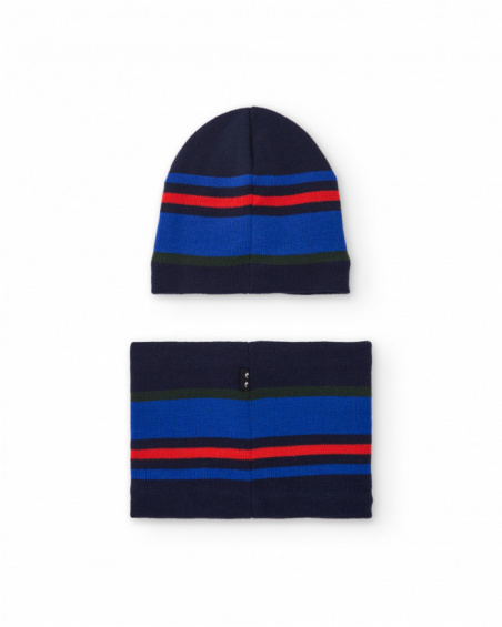 Ensemble bonnet et tour de cou en maille à rayures multicolores